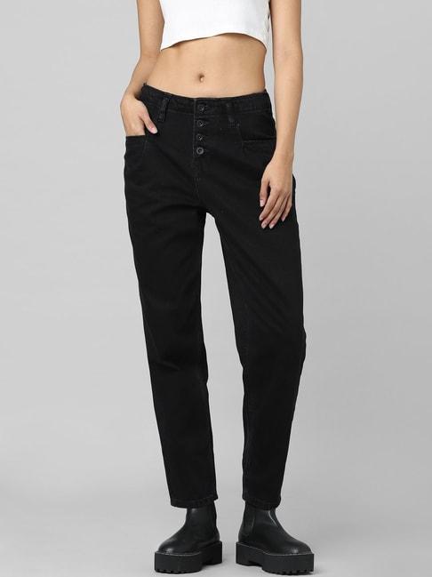 Only Black Cotton Relaxed Fit High Rise Jeans