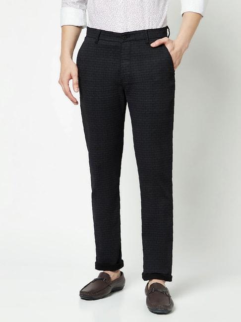 crimsoune-club-black-slim-fit-printed-flat-front-trousers