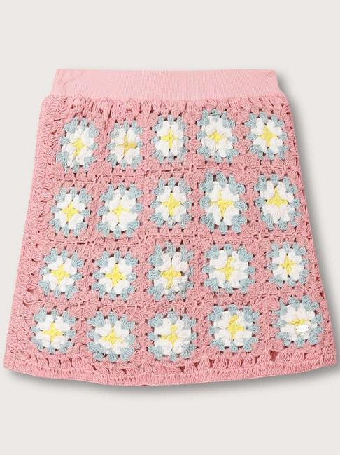 Elle Kids Pink Cotton Floral Print Skirt