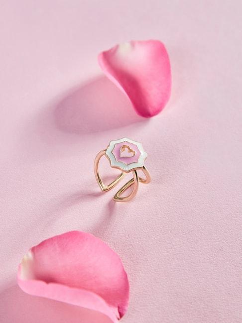 Pipa Bella Pink & White Heart Enamel Adjustable Ring for Women