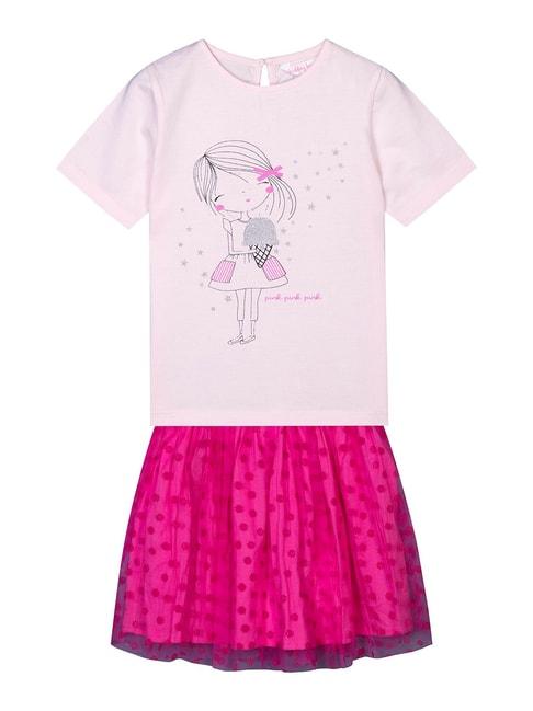 Budding Bees Kids Pink Printed Top with Skirt
