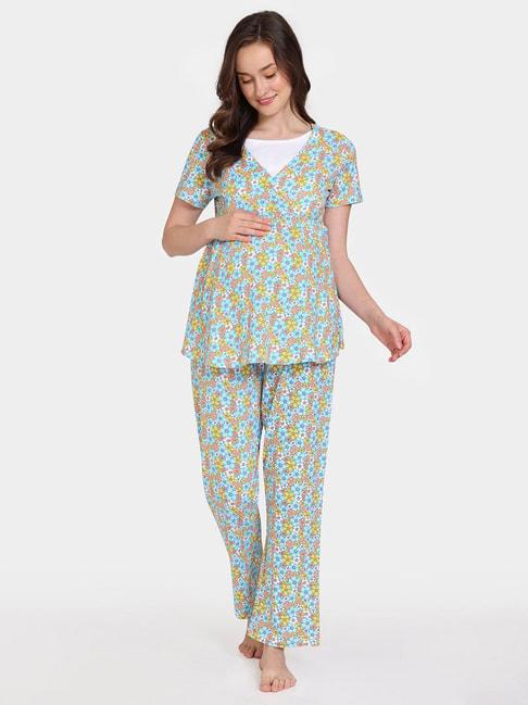 zivame-blue-printed-maternity-top-with-pyjamas