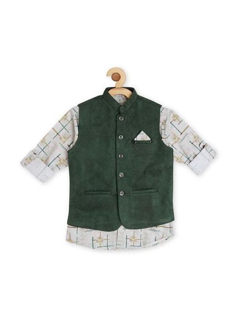 Cavio Kids Green & Off-White Cotton Regular Fit Shirt Set