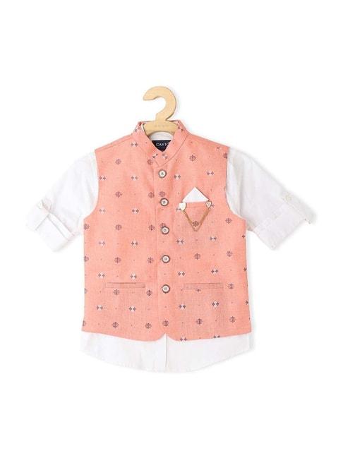 Cavio Kids Pink & White Cotton Printed Shirt Set