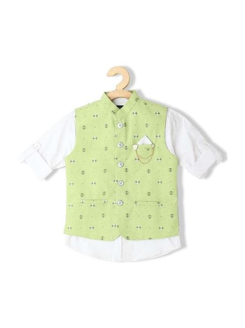 Cavio Kids Green & White Cotton Printed Shirt Set