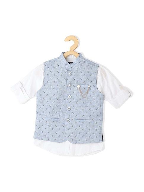 cavio-kids-blue-&-white-cotton-printed-shirt-set