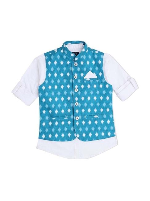 cavio-kids-blue-&-white-cotton-printed-shirt-set
