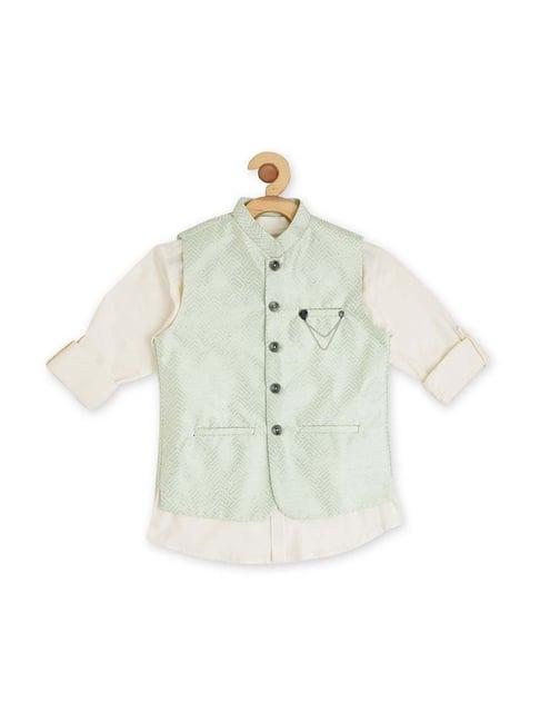 cavio-kids-sea-green-&-white-cotton-embellished-shirt-set