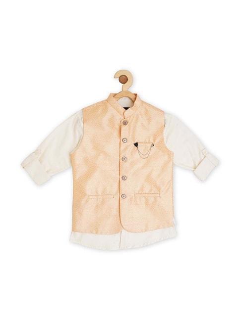 cavio-kids-peach-&-white-cotton-embellished-shirt-set