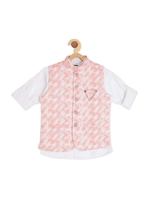 Cavio Kids Peach & White Cotton Printed Shirt Set