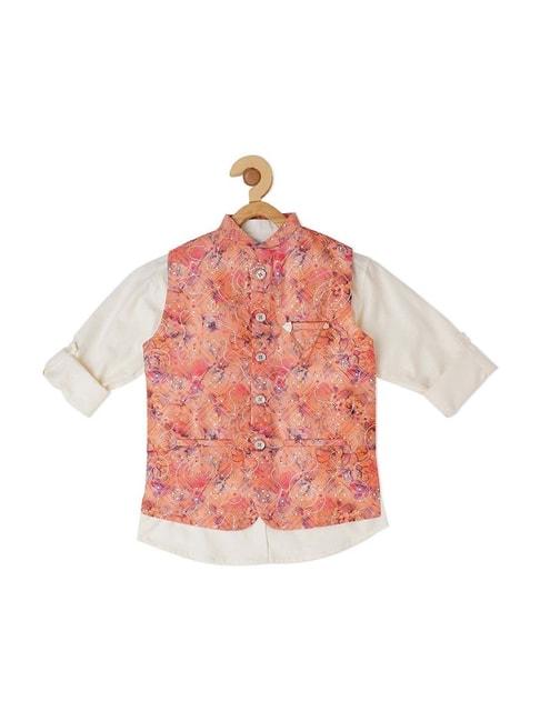 Cavio Kids Peach & White Cotton Embellished Shirt Set