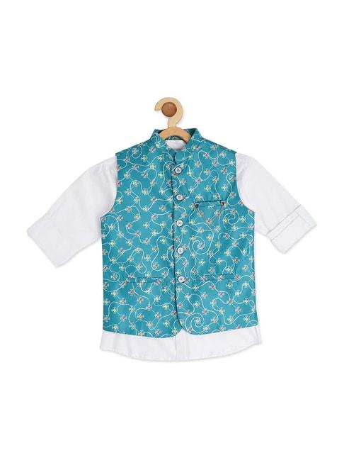 cavio-kids-blue-&-white-cotton-embroidered-shirt-set