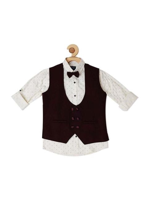 Cavio Kids Maroon & White Cotton Printed Full Sleeves Shirt Set