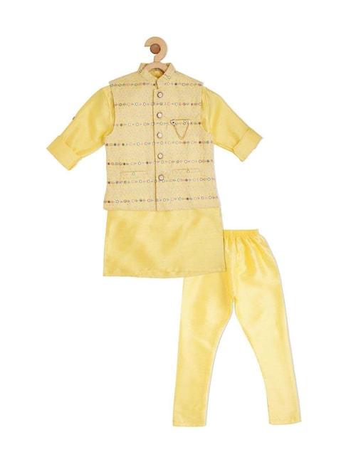 Cavio Kids Yellow Embroidered Full Sleeves Kurta Set