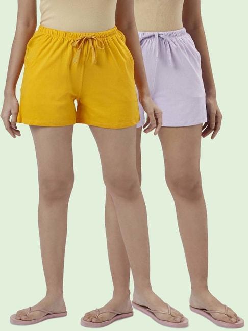 Dreamz by Pantaloons Yellow Lilac Cotton Shorts