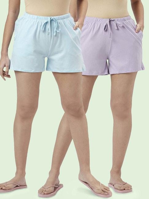 Dreamz by Pantaloons Sky Blue Lilac Cotton Shorts