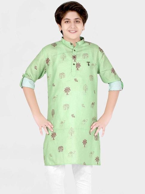 cavio-kids-green-&-white-cotton-printed-full-sleeves-kurta-set