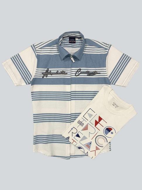 Cavio Kids Blue & White Cotton Striped Shirt Set