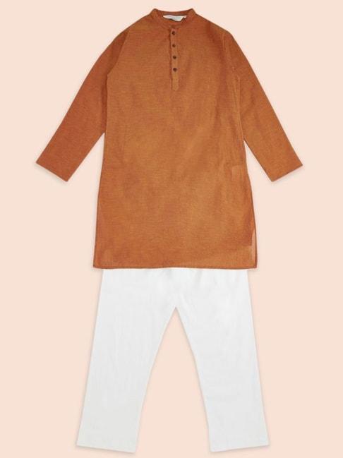 Indus Route by Pantaloons Kids Brown & White Cotton Regular Fit Full Sleeves Kurta Set