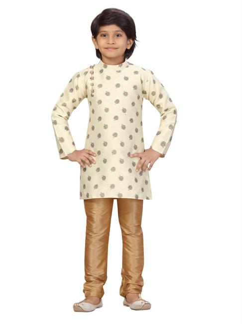 aarika-kids-beige-&-gold-printed-full-sleeves-kurta-with-pyjamas