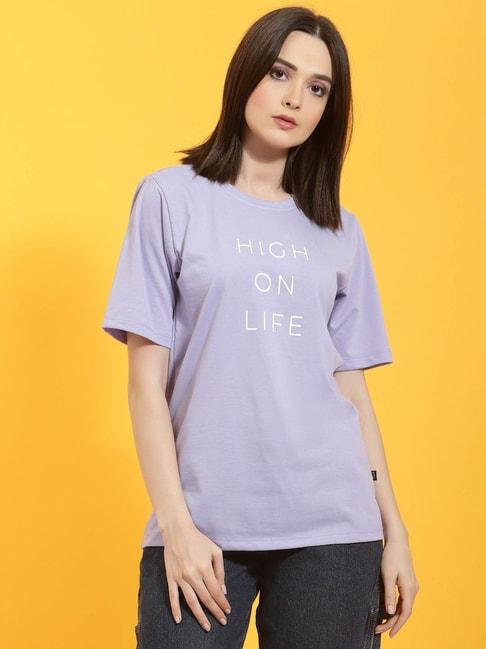 Rigo Light Purple Printed Oversized T-Shirt
