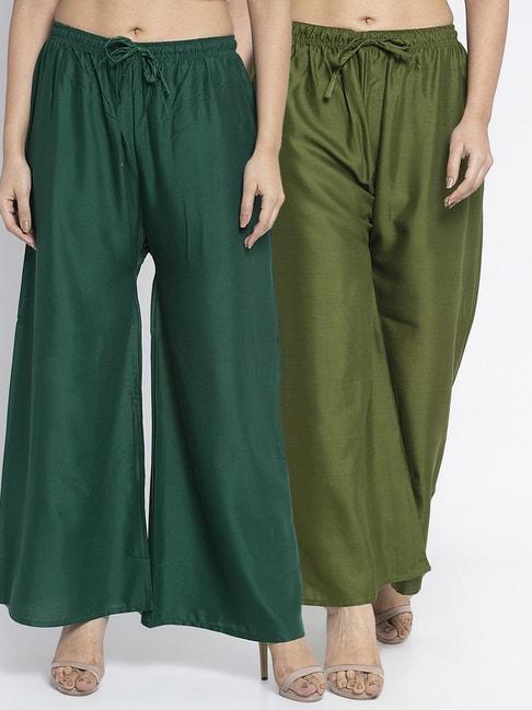 gracit-green-&-olive-rayon-palazzos---pack-of-2