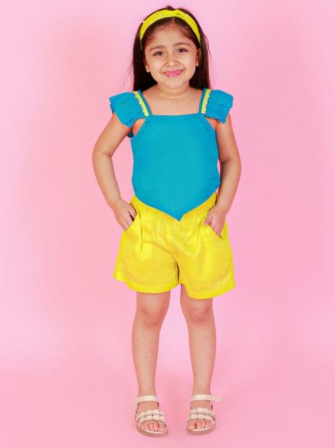 Lil Drama Kids Blue & Yellow Solid Top with Shorts