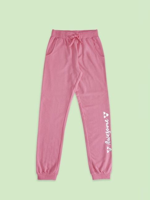 Pantaloons Junior Candy Pink Cotton Printed Trackpants
