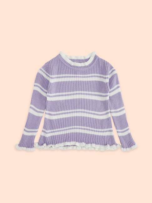 pantaloons-junior-lilac-&-white-cotton-striped-full-sleeves-sweater