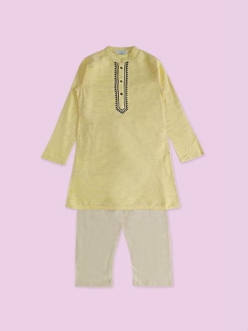 Indus Route by Pantaloons Kids Yellow & Grey Embroidered Full Sleeves Kurta Set