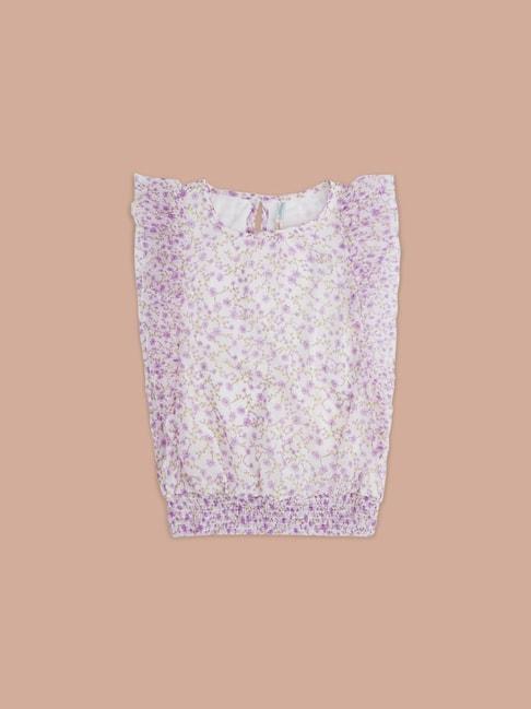 Pantaloons Junior White & Purple Cotton Floral Print Top