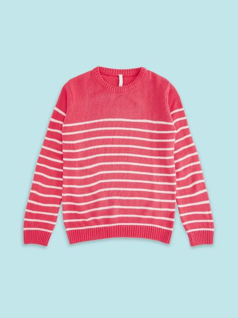 pantaloons-junior-pink-striped-full-sleeves-sweater