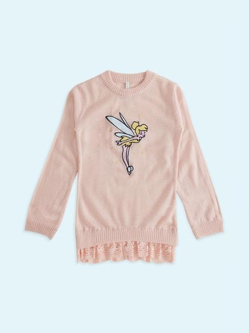 Pantaloons Junior Pink Embroidered Full Sleeves Sweater