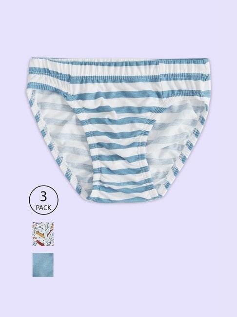 Pantaloons Junior White & Blue Cotton Printed Briefs (Pack of 3)