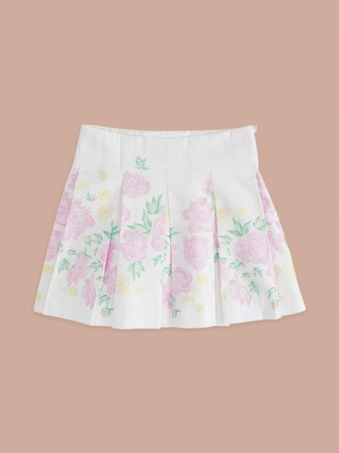 Pantaloons Junior White & Pink Cotton Floral Print Skirt