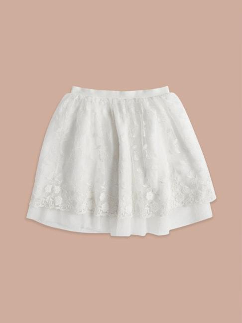 Pantaloons Junior White Cotton Embroidered Skirt