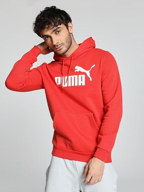Puma Red Cotton Regular Fit Printed Hooded Sweatshirt