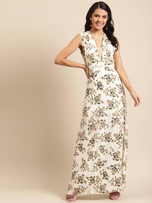 DODO & MOA Off White Floral Print Gown