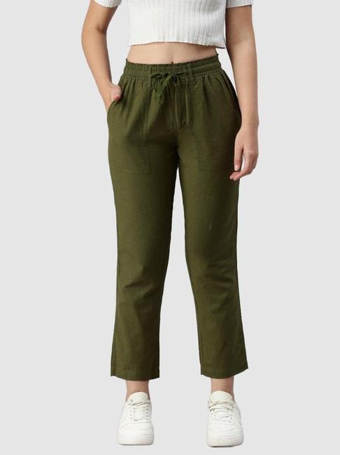 IVOC Olive Regular Fit Mid Rise Trousers