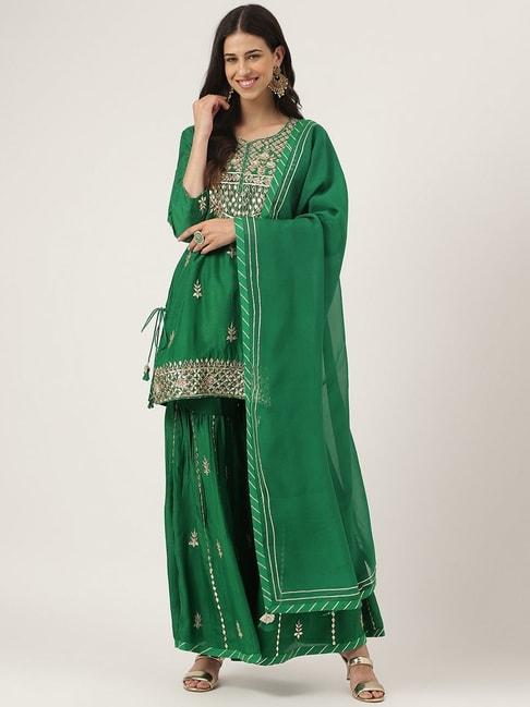 Divena Green Embellished Kurta Sharara Set With Dupatta