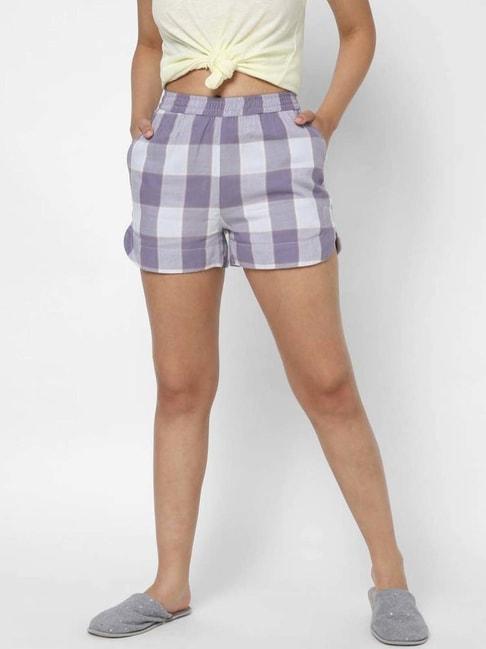 VASTRADO Purple Cotton Chequered Shorts