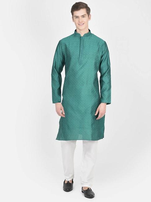 sg-leman-dark-green-regular-fit-embroidered-kurta-and-pyjama-set