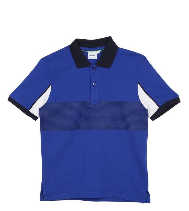 Boss Kids Blue & Dark Blue Logo Regular Fit Polo T-Shirt & Bermuda Shorts Set