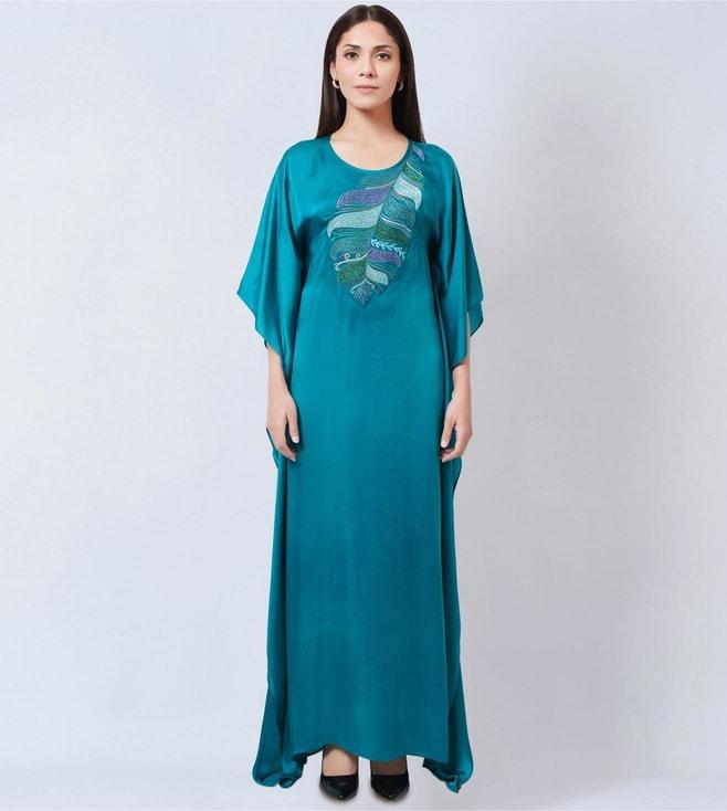 first-resort-by-ramola-bachchan-teal-embroidered-full-length-kaftan