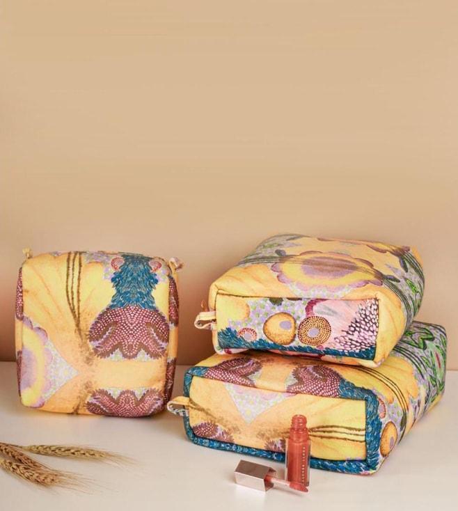 PS Pret by Payal Singhal Yellow Enchanted Print Small, Medium And Large Canvas Vanity Kit Set
