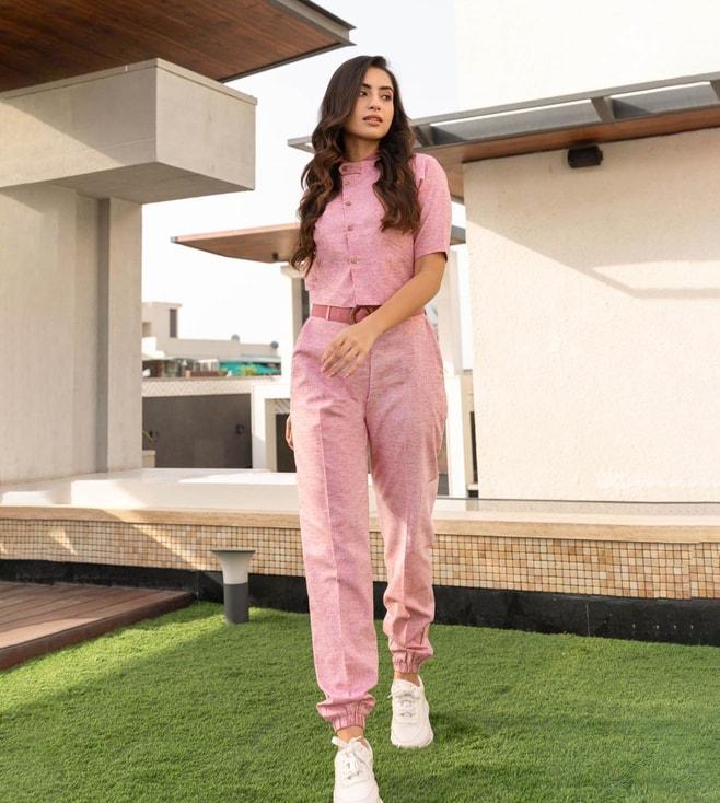 binfinite-pink-coral-chambray-crop-blazer-and-joggers
