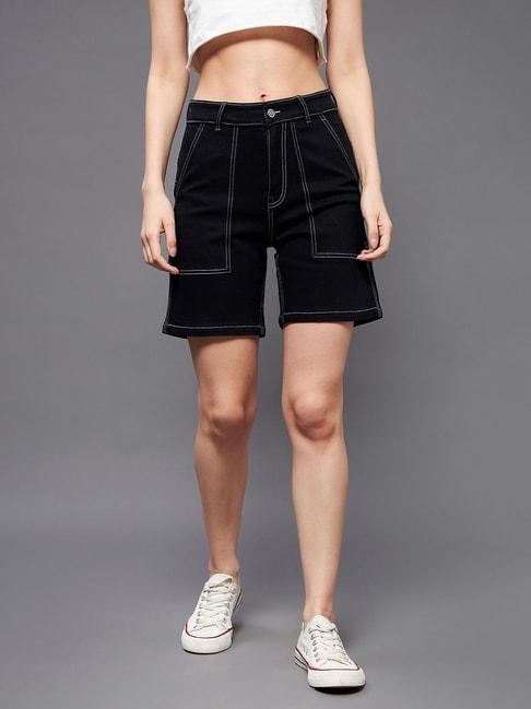 Miss Chase Black Regular Fit High Rise Denim Shorts