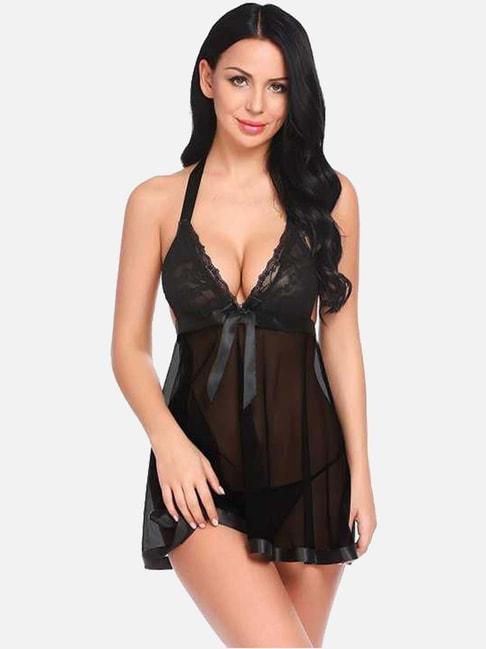 FIMS: Fashion is my Style Black Lace Work Babydoll With Thong