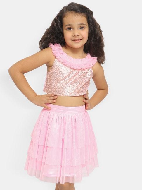Nauti Nati Kids Pink Embellished Top with Skirt
