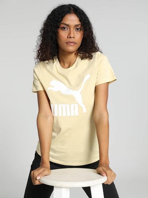 puma-beige-cotton-logo-print-t-shirt